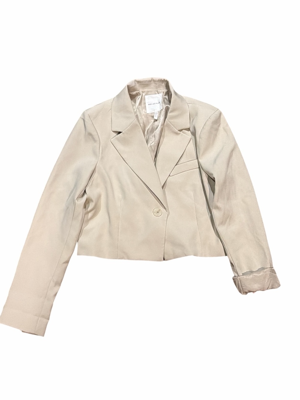 Avec Les Filles Cropped Blazer Cream Beige Neutral Tailored Size M - Picture 3 of 6
